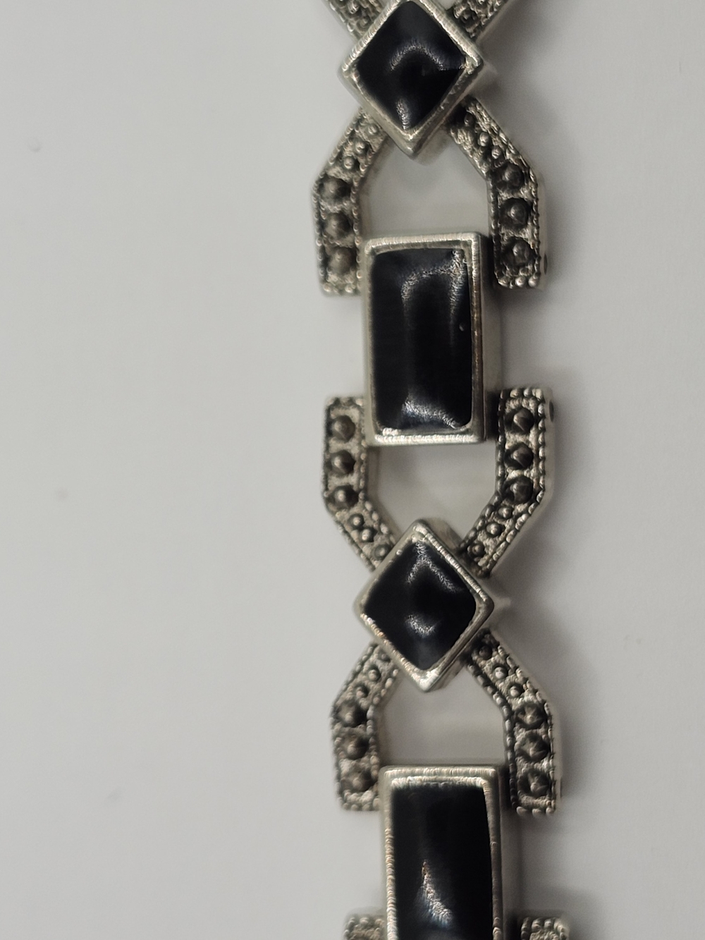 Silver-Tone Black Onyx Art Deco  Bracelet - Women Jewelry